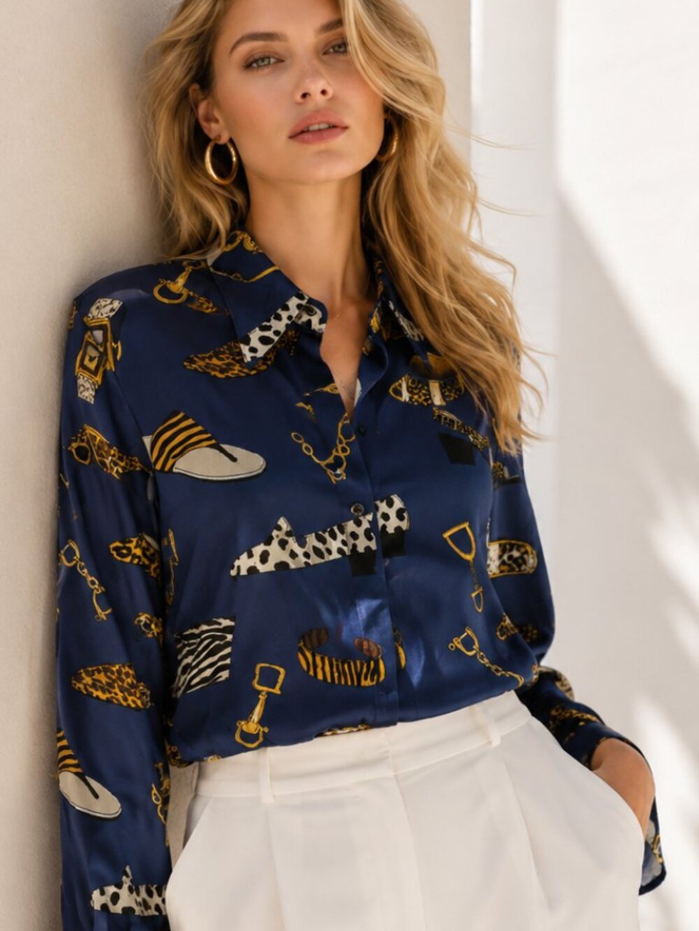Y2K NWT PIANO NWT 100% Silk Printed Blouse Size S Hidden Button Shoulder Pads